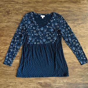 J. Jill Long Sleeve Tunic Top Floral Print Blue Women's Size XS